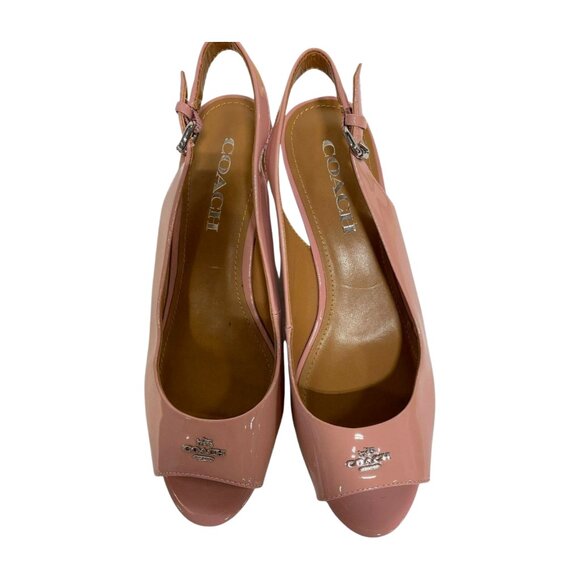 COACH Ferry Platform Wedges Patent Leather Pink Peep Toe Sz 7 B Platform - Picture 6 of 9